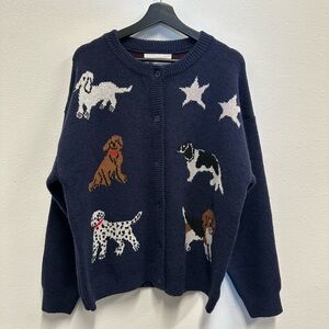 Navy Dog Pattern Cardigan Sweater